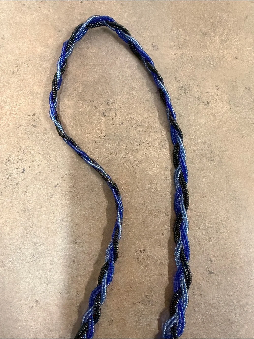 Beaded Braided Lanyard Necklace Blue & Black Detachable Key Ring Lobster Clasp.